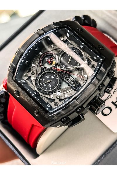 FERRO Sports Men's Watch, Active Functions, Red Silicone, with Calendar, Bracelet Gift