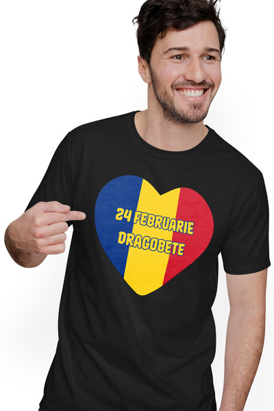 StoryGift Romania Tricou Barbati 24 Februarie Dragobete Inima Steag Romania C...