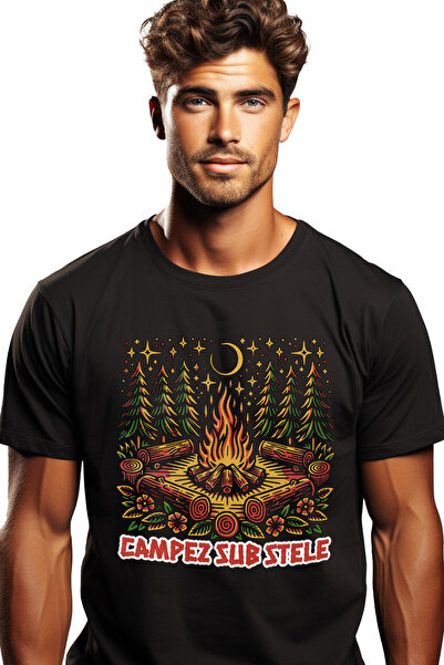 StoryGift Romania Tricou Barbati Campez Sub Stele Foc De Tabara In Padure Lun...