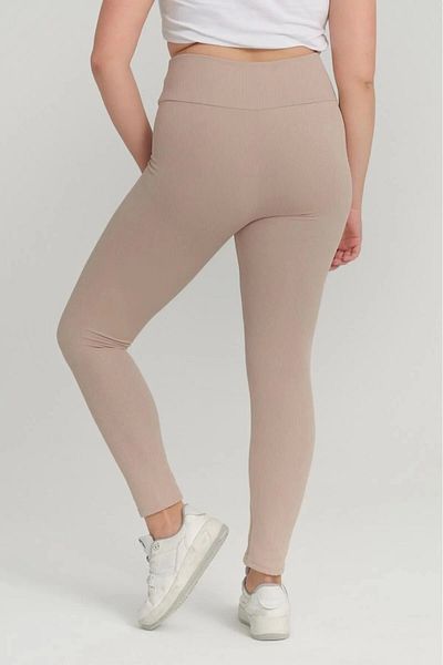 PRATİKOBA Plus Size Ribbed High Waist Recovery Beige Leggings