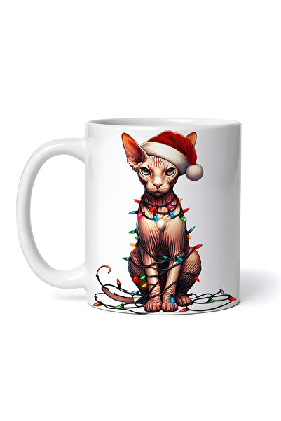 OEM Εξατομικευμένη λευκή κούπα, Γάτα Sphynx Christmas, INOVATIX®. 330ml