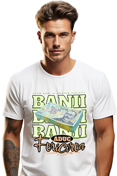 StoryGift Romania Tricou Barbati Banii Aduc Fericirea - Tean De 100 Lei Roman...