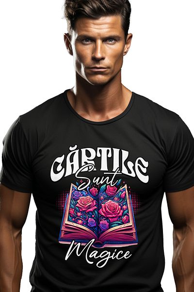 StoryGift Romania Tricou Barbati Cartile Sunt Magice Lectura Educatie Scoala Cu Imprimeu Pe Fata, 100% Bumba Stg