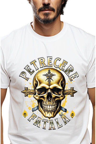 StoryGift Romania Men's T-Shirt Fatal Party Skull Deadly Fun With Print On The Face, 100% Cotton Stg