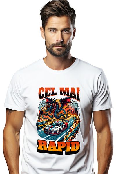 StoryGift Romania Tricou Barbati Cel Mai Rapid Masina Pe Sosea Dragon In Aer Viteza Cu Imprimeu Pe Fata, 10 Stg