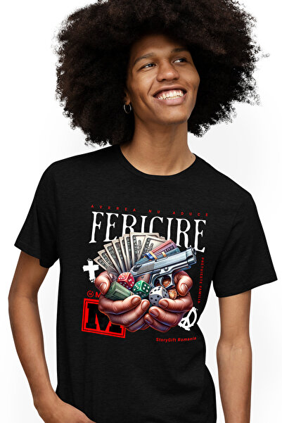 StoryGift Romania Tricou Barbati Averea Nu Aduce Fericire, Zaruri, Bani, Arma...