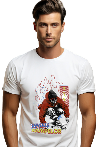 StoryGift Romania Tricou Barbati Regele Rampelor Baiat Pe Skateboard Cu Impri...