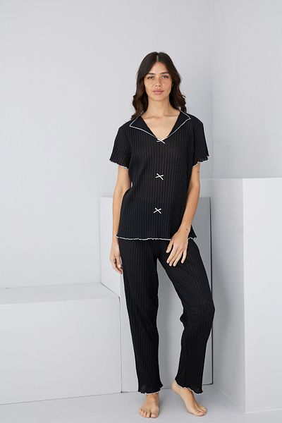 Siyah İnci Black Seasonal Thin Bow Pajama Suit7879