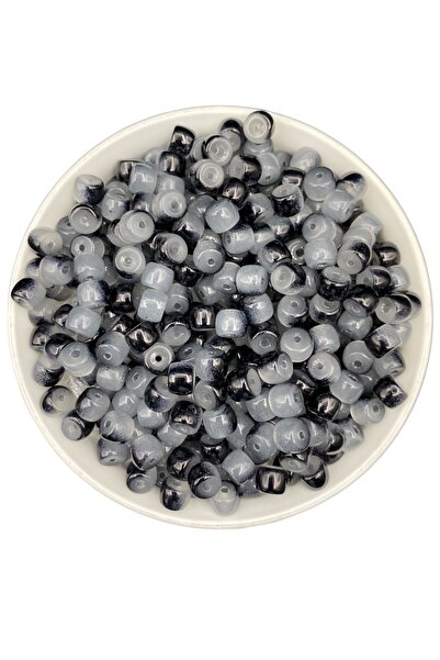 Hedef Bijuteri 50Gr Glass Cylinder 9X6Mm Marbled Grey -Black Beads Jewelry, H...