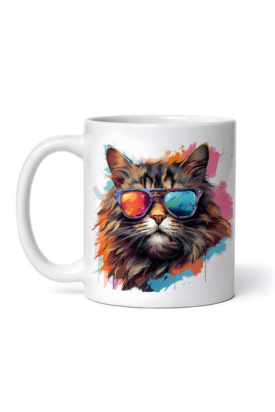 OEM Cană albă personalizată, pisică Shaggy cu ochelari, INOVATIX®. 330ml