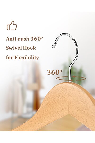 COOYA 10 Pack Wooden Hangers,Non Slip with Smooth Finish Cut Notches 360° Swivel Hook Clothes Hangers
