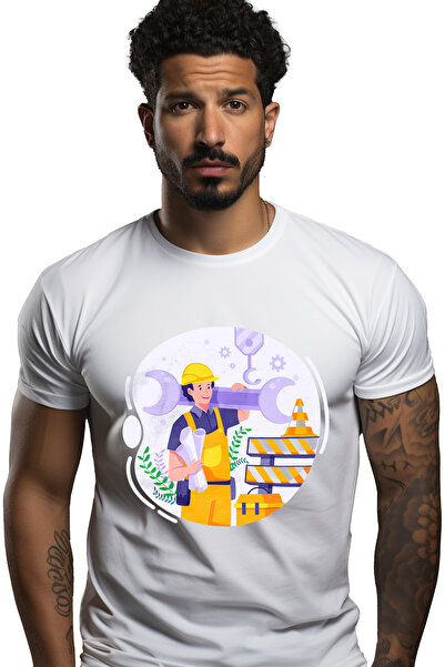 StoryGift Romania Tricou bărbătesc cu muncitor, construcții, unelte, cheie, p...