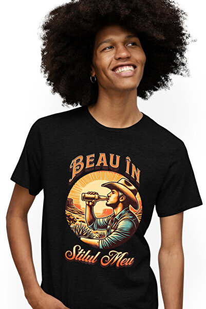 StoryGift Romania Tricou Barbati Beau În Stilul Meu Om Cowboy In Natura Bere ...