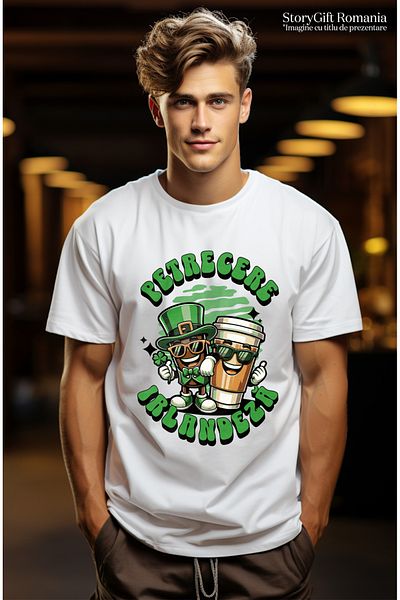 StoryGift Romania Men's T-Shirt Irish Party, Coffee Whiskey Alcohol Drink With Front Print, 100%