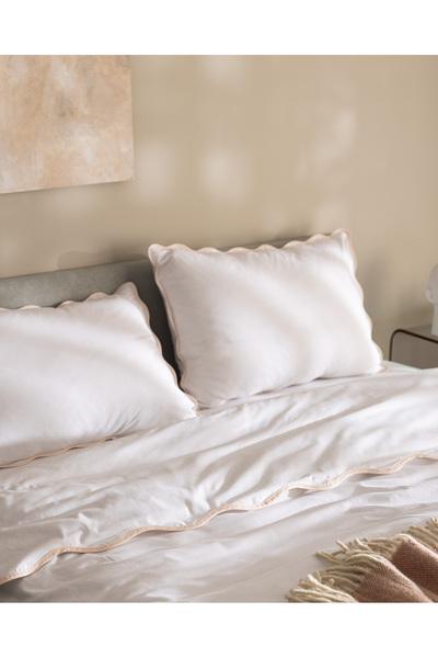 Madame Coco Justine King Size 100% Cotton Bedding Set - White/Powder