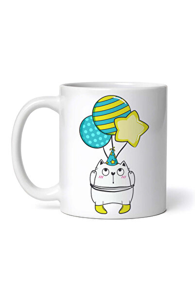 OEM Cană albă personalizată, Pisică cu baloane, INOVATIX®. 330ml