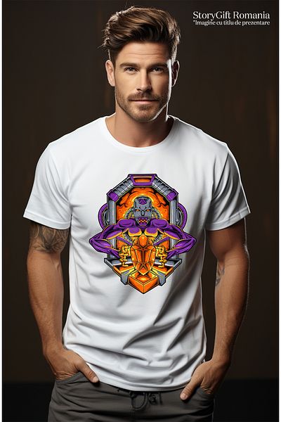 StoryGift Romania Men's T-shirt With Monster, Crystal, Robot, Arms, Cables, Sci Fi, Mecha, With Print On Stg