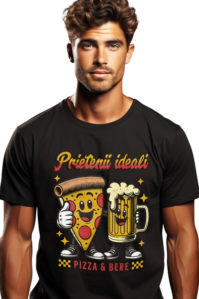 StoryGift Romania Tricou Barbati Prietenii Ideali. Pizza & Bere Cu Imprimeu P...