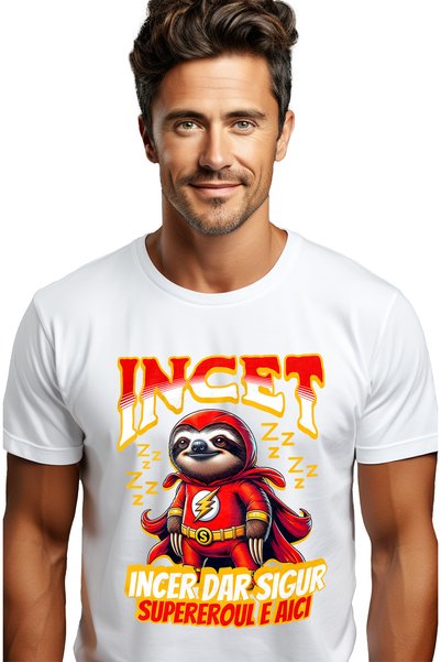 StoryGift Romania Ανδρικό T-Shirt Υπερήρωας - Αργά Αλλά Σίγουρα, με στάμπα μπ...