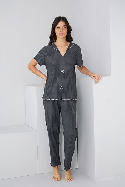 Siyah İnci Anthracite Seasonal Thin Bow Pajama Suit7879