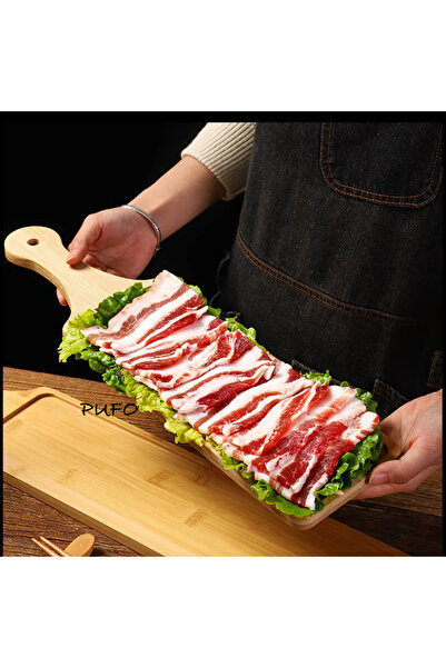 PUFO bamboo wooden platter with handle for serving food, appetizers, pizza, 40 x 16 cm, brown