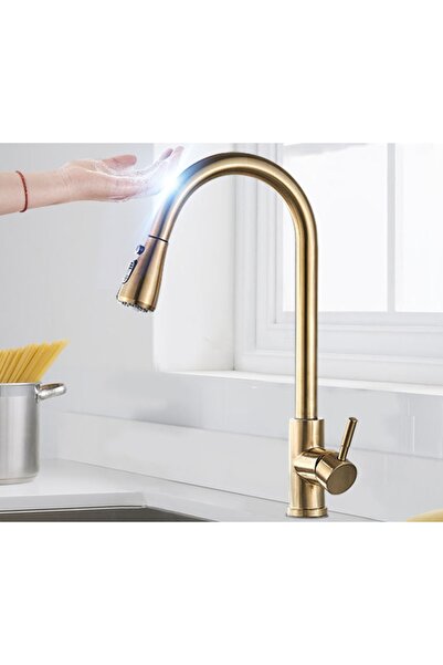 Blackswan Design Baterie chiuveta bucatarie, Blackswan, Tip M88 senzor, 2 moduri si buton Pauza, auriu mat, 42 cm