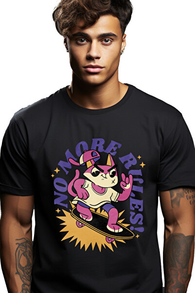 StoryGift Romania Tricou Barbati Cu Mesaj In Engleza No More Rules, Pisica, S...