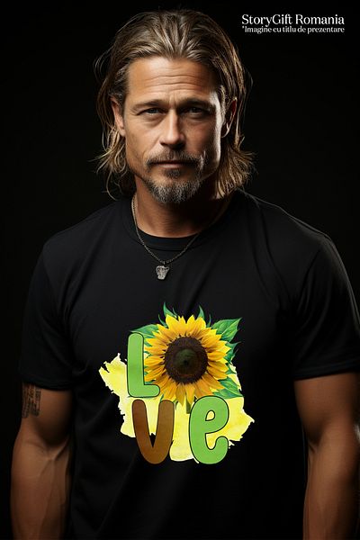 StoryGift Romania Tricou Barbati Cu Mesajul "love", Ilustratie, Plante, Floare, Floarea-soarelui, Iubire, Na Stg