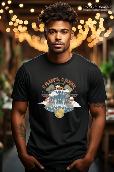 StoryGift Romania Tricou Barbati Cascada Natura Padure Copacii Planeta-familie Cu Imprimeu Pe Fata, 100% Bum Stg