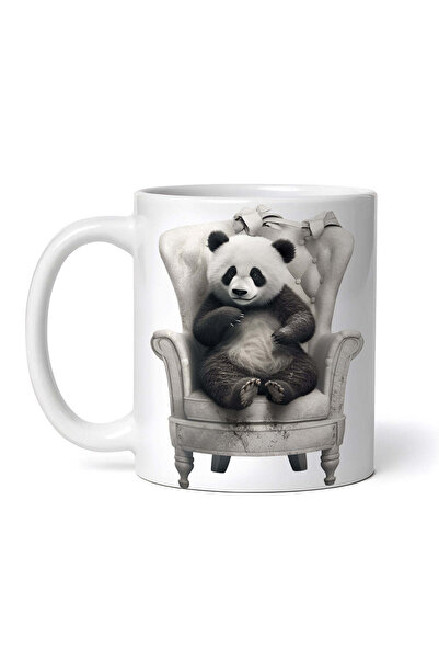 OEM Εξατομικευμένη λευκή κούπα, Αρκούδα Πάντα σε πολυθρόνα, INOVATIX®. 330ml