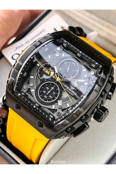 FERRO Sports Men's Watch, Active Functions, Yellow Silicone, with Calendar, Bracelet Gift