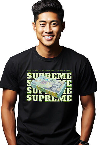 StoryGift Romania Tricou Barbati Supreme - 100 Lei Romanesti Cu Imprimeu Pe F...