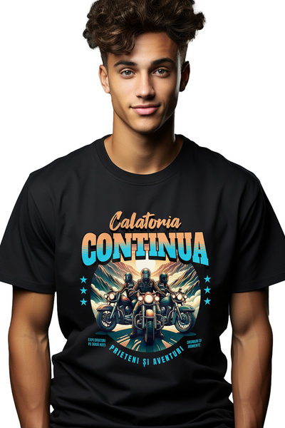 StoryGift Romania Tricou Barbati Calatoria Continua Pe Motocicleta - Prieteni...