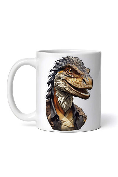 OEM Cană albă personalizată, Velociraptor cu blazon, INOVATIX®. 330ml