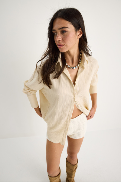 Bianco Lucci Women's Off-Shoulder Oversize Basic Wrap Shirt 60392 60271069