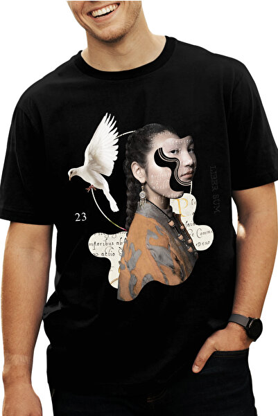 StoryGift Romania Tricou Barbati Cu Arta Abstracta, Chip Fata Asiatica Intrer...