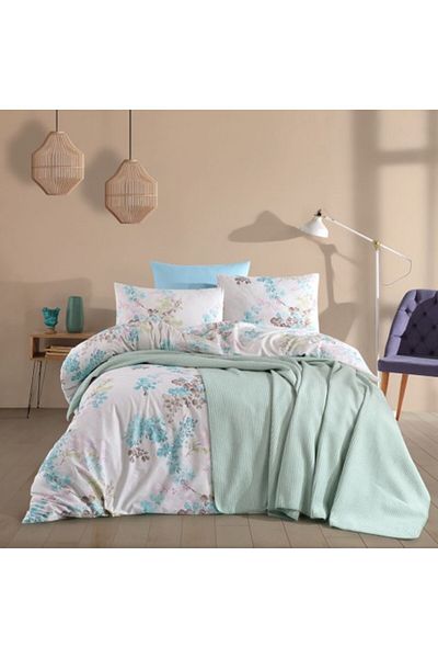 Nazenin Set 5 pieces, bed linen + blanket, Nazenin Home, Elina Mint