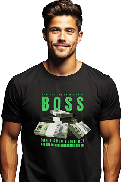 StoryGift Romania Tricou Barbati Boss - Banii Aduc Fericirea Cu Imprimeu Pe F...