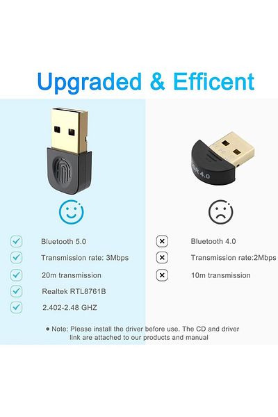 Eletrand dongle adapter, Bluetooth 5.0, metal/plastic, black/gold