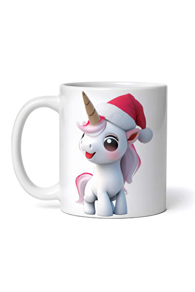 OEM Cană albă personalizată, Unicorn cu pălărie de Moș Crăciun, INOVATIX®. 330ml