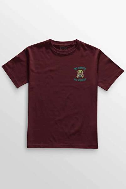 Kretas Unisex bordo crvena T-shirt Baby Yoda Bez kafe Bez Workee Star kafe Mi...
