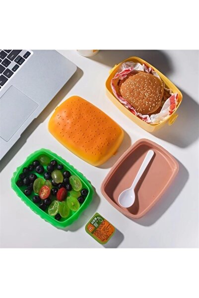 COOYA Three-layer portable insulated lunch box, hamburger shape, airtight and leakproof, BPA free