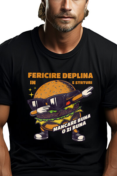 StoryGift Romania Tricou Barbati Burger Facand Dab Fericire Deplina In Trei S...