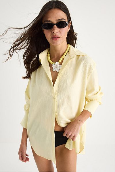 Bianco Lucci Women's Off-Shoulder Oversize Basic Wrap Shirt 60392 60271069