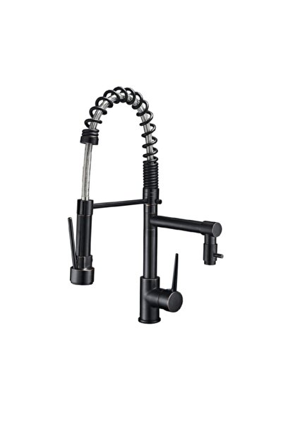 Blackswan Design Baterie chiuveta bucatarie, Blackswan, Tip M123 cu 2 moduri, negru, furtun argintiu, 47 cm