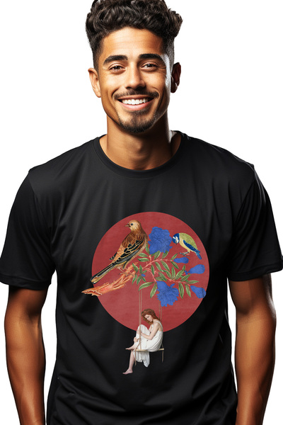 StoryGift Romania Tricou Barbati Cu Arta Abstracta, Femeie, Pasari, Leagan, R...