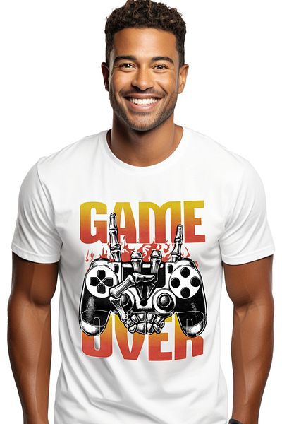 StoryGift Romania Men's T-Shirt Video Game Controller and Skeleton Hand Game Over with Front Print, 1stg