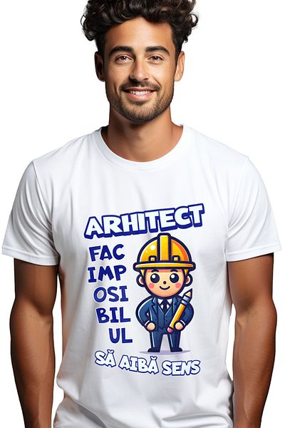 StoryGift Romania Men's T-Shirt Architect Makes the Impossible Make Sense With Print On The Front, 100% Cotton, White