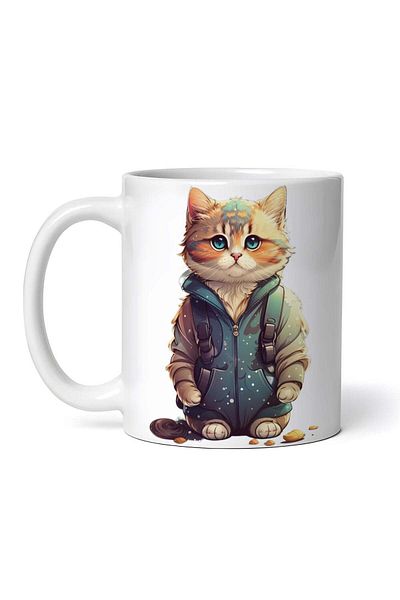 OEM Cană albă personalizată, Pisică în salopetă, INOVATIX®. 330ml