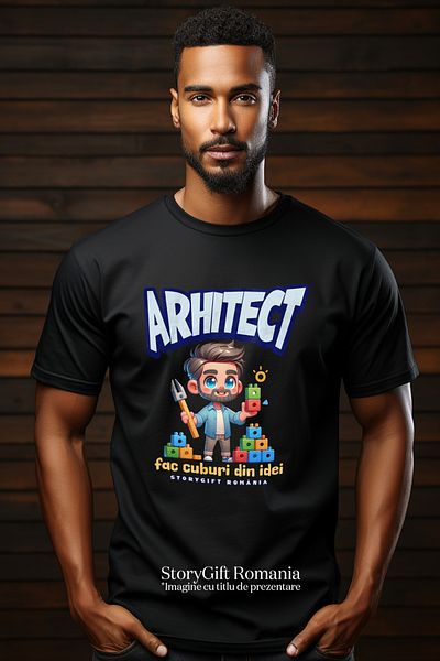 StoryGift Romania Tricou Barbati Arhitect Text Fac Cuburi Din Idei Inspiratie Desen Cu Imprimeu Pe Fata, 100 Stg